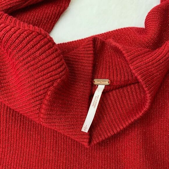Free People Red Knit Sweater Belted Mini Dress Long Sleeve - Picture 12 of 14
